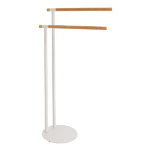 White Metal Towel Rack with 2 Bamboo Bars