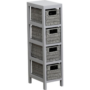 Grey MDF Storage Cabinet with 4 Woven Paper Baskets